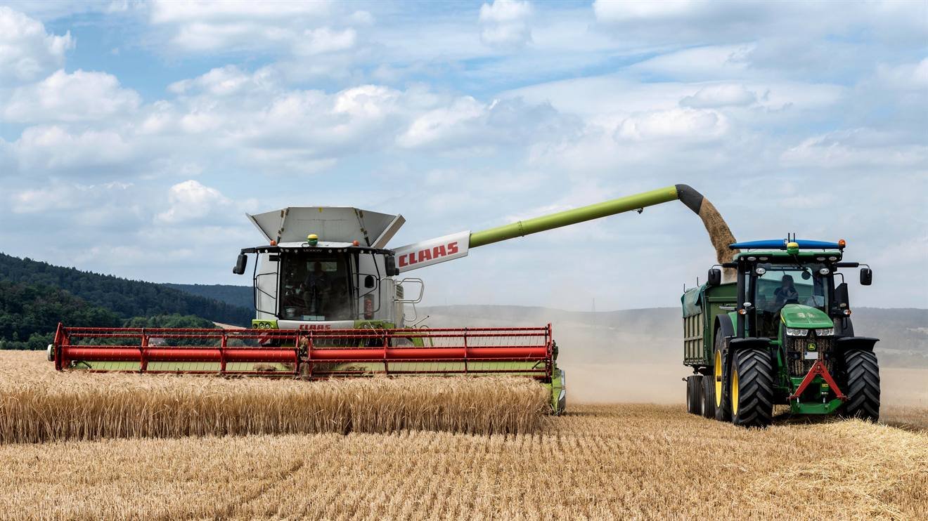 Harvester working a field